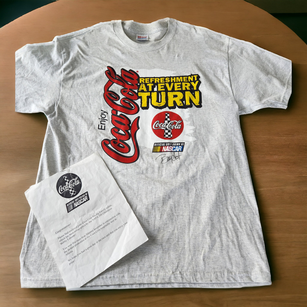 Nascar Hanes XL Vintage Coca Cola Bobby Labonte Signed Crew Neck Shirt‎ Racing